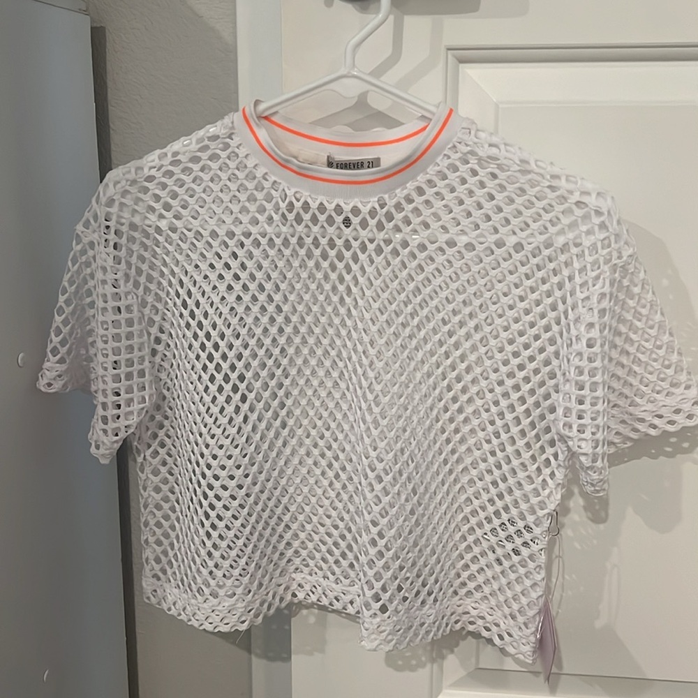 forever 21 white mesh top